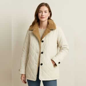 Women White and Tan Coat Size Large But Fit To Small & Medium